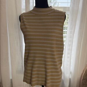 Talbots Sleeveless Ribbed Top in Tan and White
